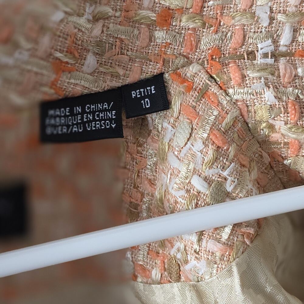 Dana Buchman Petite Pink Boucle Tweed Blazer Jacket Fringe Trim Raw Edge 10P - Picture 6 of 8